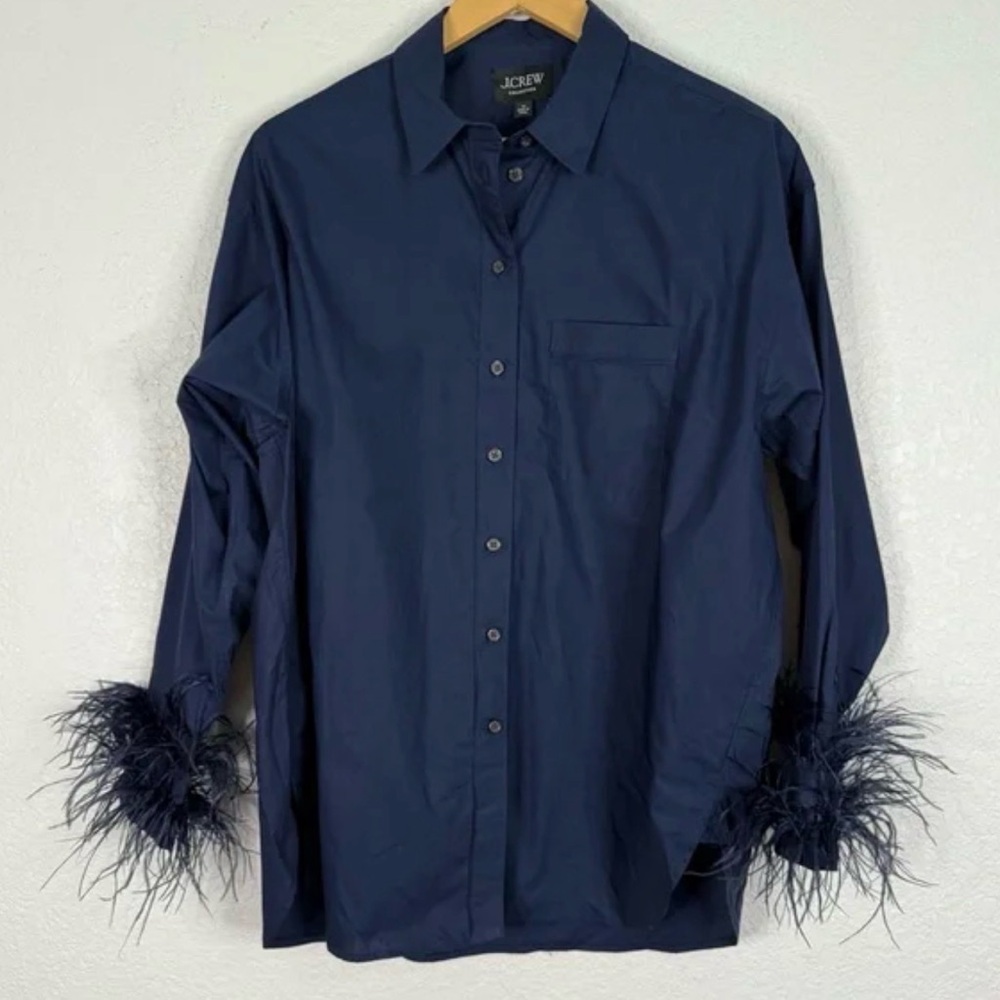 J. Crew Navy Shirt with Feather Accents